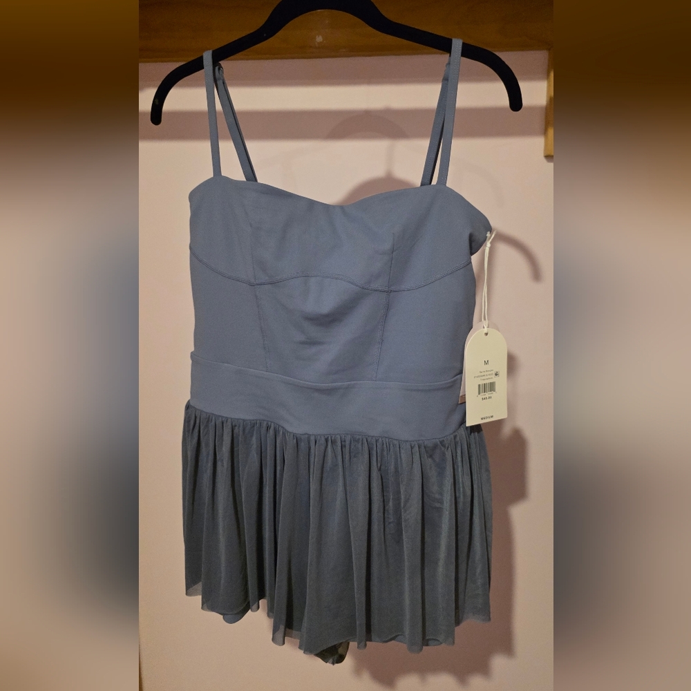 Blogilates Barre Active Romper Steel Blue Size M